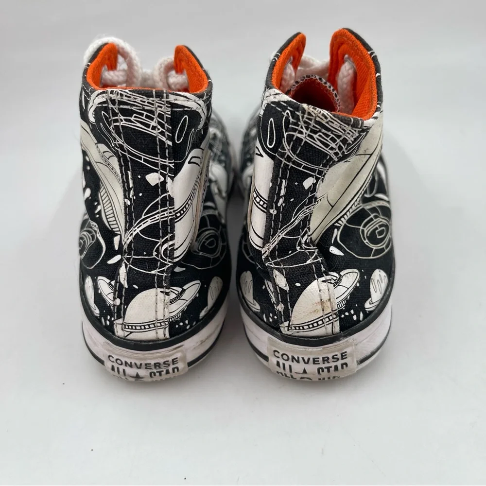Converse Boys CTAS Black White Space Odyssey- SZ 2 Y -Hi Top Basketball Shoes